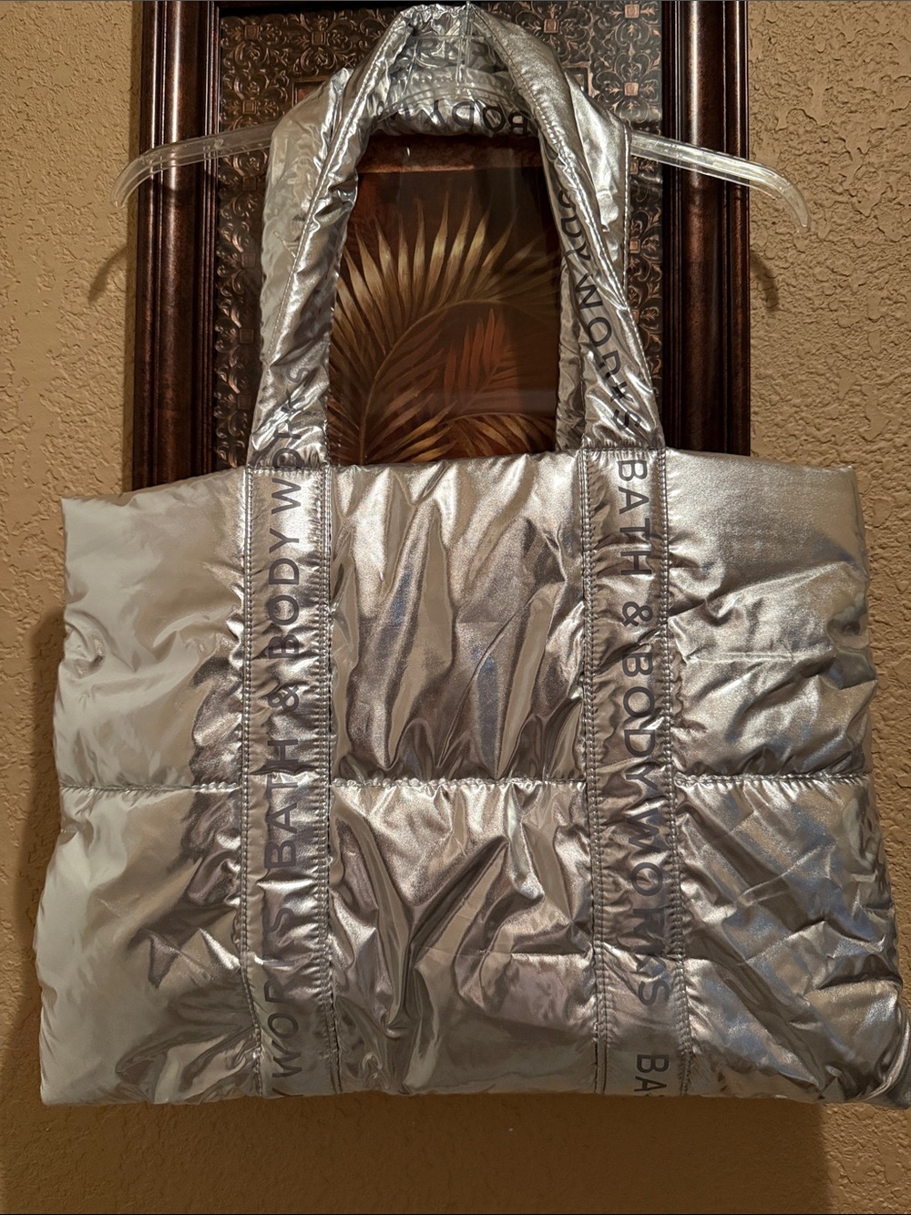 NWT Bath & Body Works Metallic Silver Quilted Tote. Lightweight but sturdy.